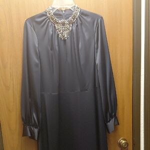 Aidan Mattox Black Long Sleeve Dress with Embellished Necklace